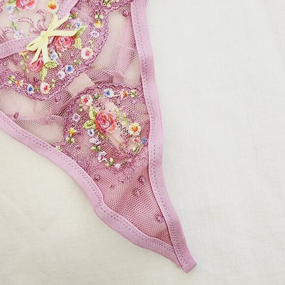 For Love and Lemons Daphne Purple Floral Lace Thong Panty XXS NWOT Lingerie - Picture 5 of 14